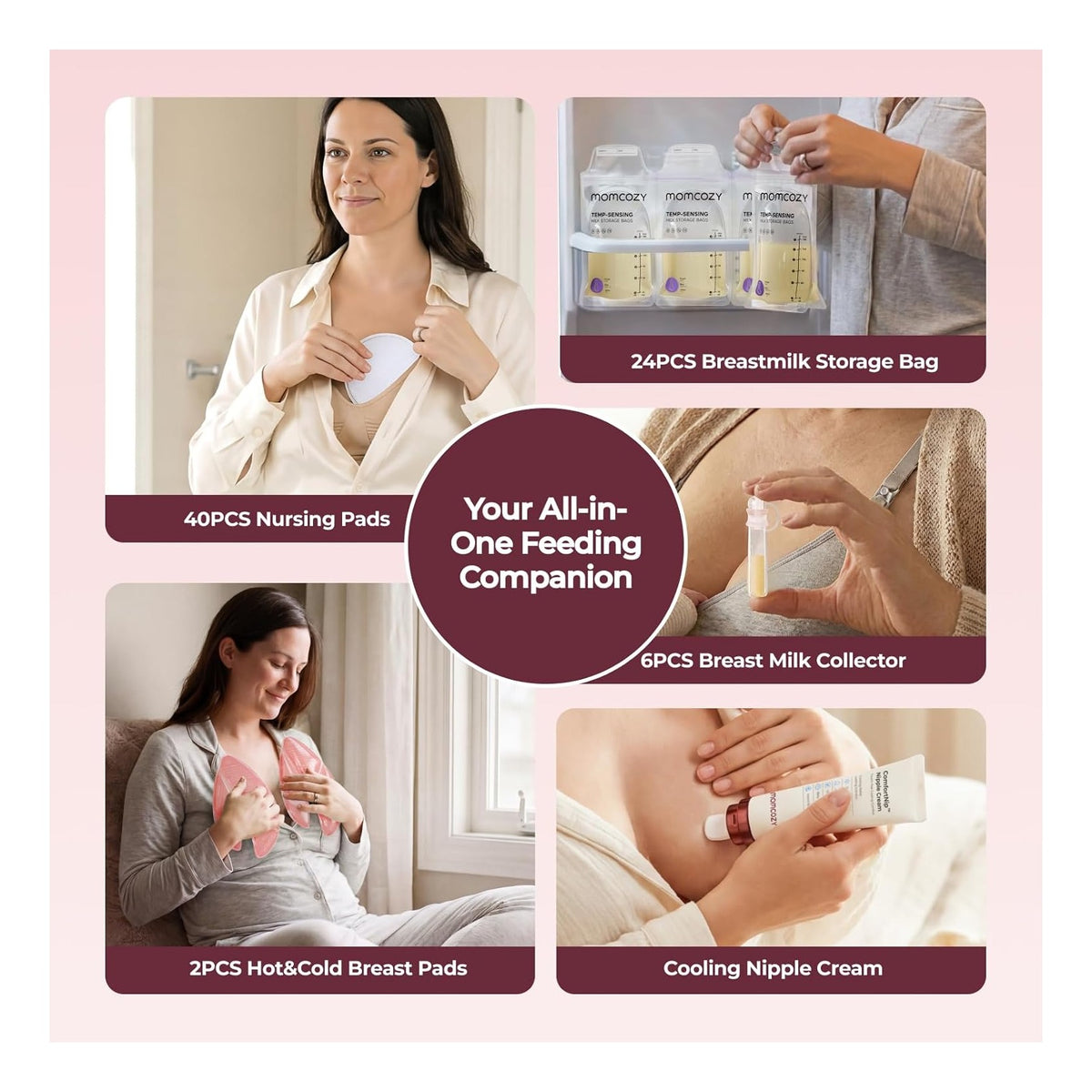 Postpartum Essentials Kit, Initiate breastfeeding for New Moms, Hospital Bag Must Haves with Nursing Pads, Hot & Cold Breast Pads, Nipple Cream, Colostrum Collectors and Milk Storage Bags