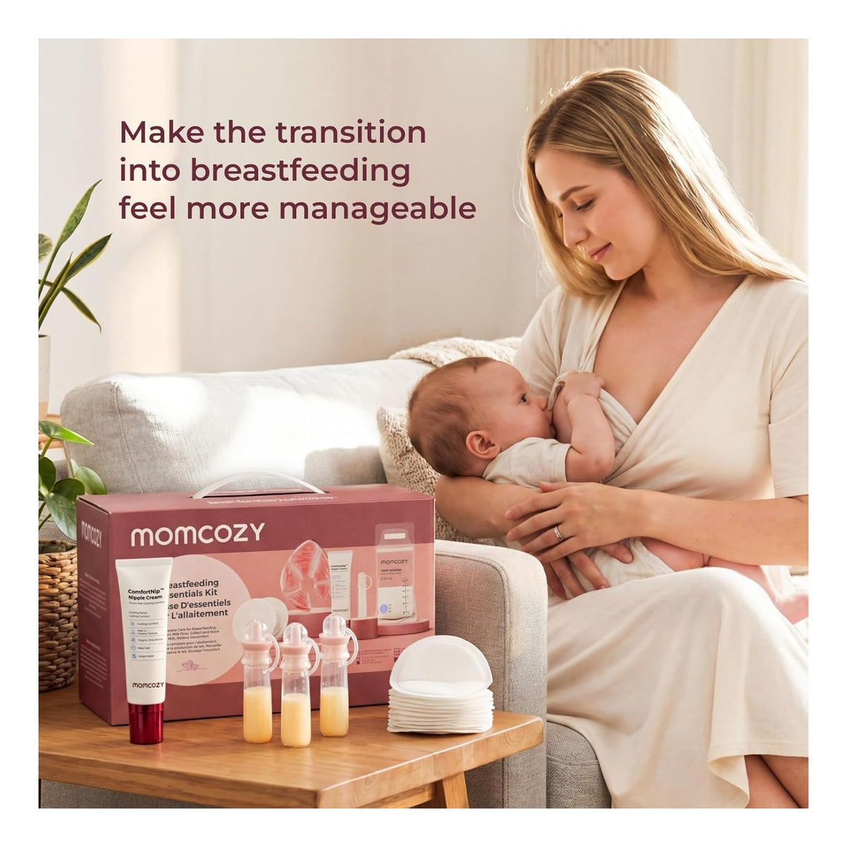 Postpartum Essentials Kit, Initiate breastfeeding for New Moms, Hospital Bag Must Haves with Nursing Pads, Hot & Cold Breast Pads, Nipple Cream, Colostrum Collectors and Milk Storage Bags