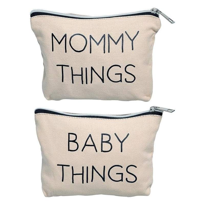 Mommy and Baby Things Pouch Set, Canvas Zipper Organizer Bags for Diaper Bag and Travel, Cosmetic and Makeup Bag for Mom