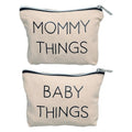 Mommy and Baby Things Pouch Set, Canvas Zipper Organizer Bags for Diaper Bag and Travel, Cosmetic and Makeup Bag for Mom