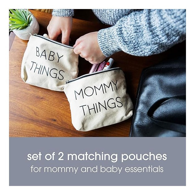 Mommy and Baby Things Pouch Set, Canvas Zipper Organizer Bags for Diaper Bag and Travel, Cosmetic and Makeup Bag for Mom
