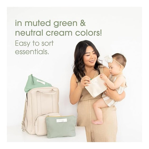 Mommy and Baby Things Pouch Set, Canvas Zipper Organizer Bags for Diaper Bag and Travel, Cosmetic and Makeup Bag for Mom