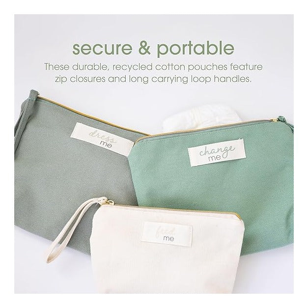 Mommy and Baby Things Pouch Set, Canvas Zipper Organizer Bags for Diaper Bag and Travel, Cosmetic and Makeup Bag for Mom