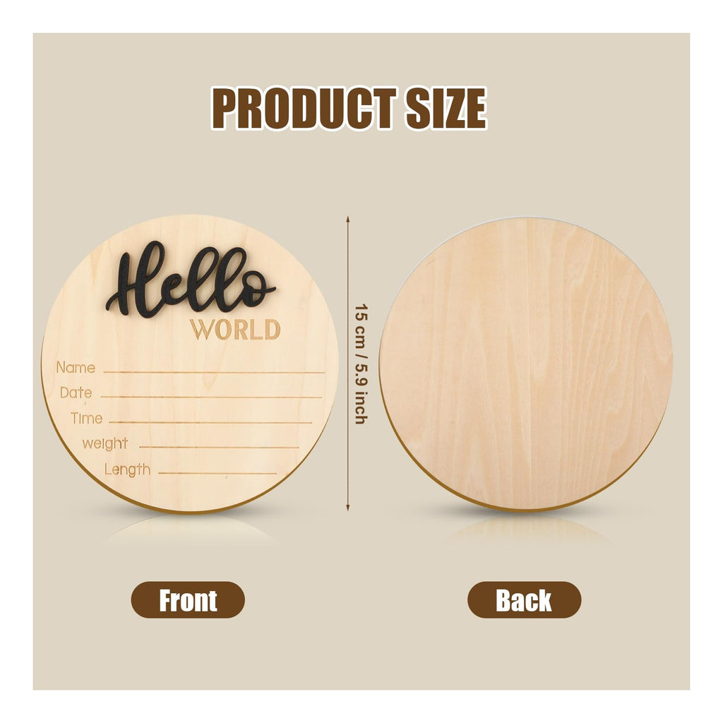 Baby Announcement Sign, 5.9 Inch Wooden Hello World Newborn Welcome Sign Birth Baby Name Plaques for Photo Props Baby Shower Hospital Nursery