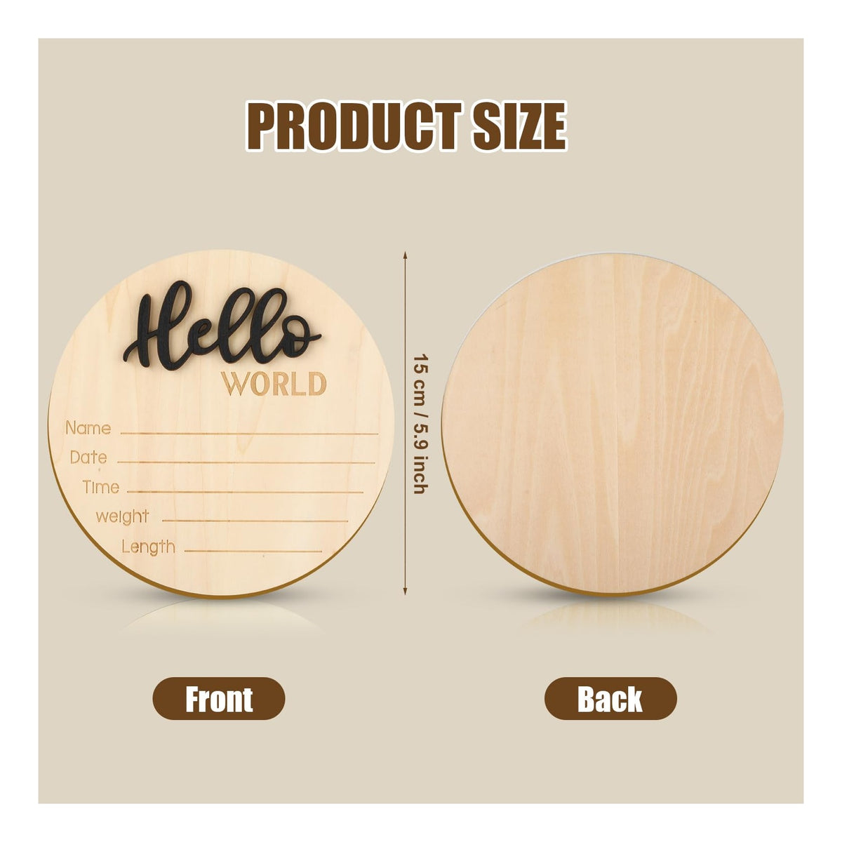 Baby Announcement Sign, 5.9 Inch Wooden Hello World Newborn Welcome Sign Birth Baby Name Plaques for Photo Props Baby Shower Hospital Nursery