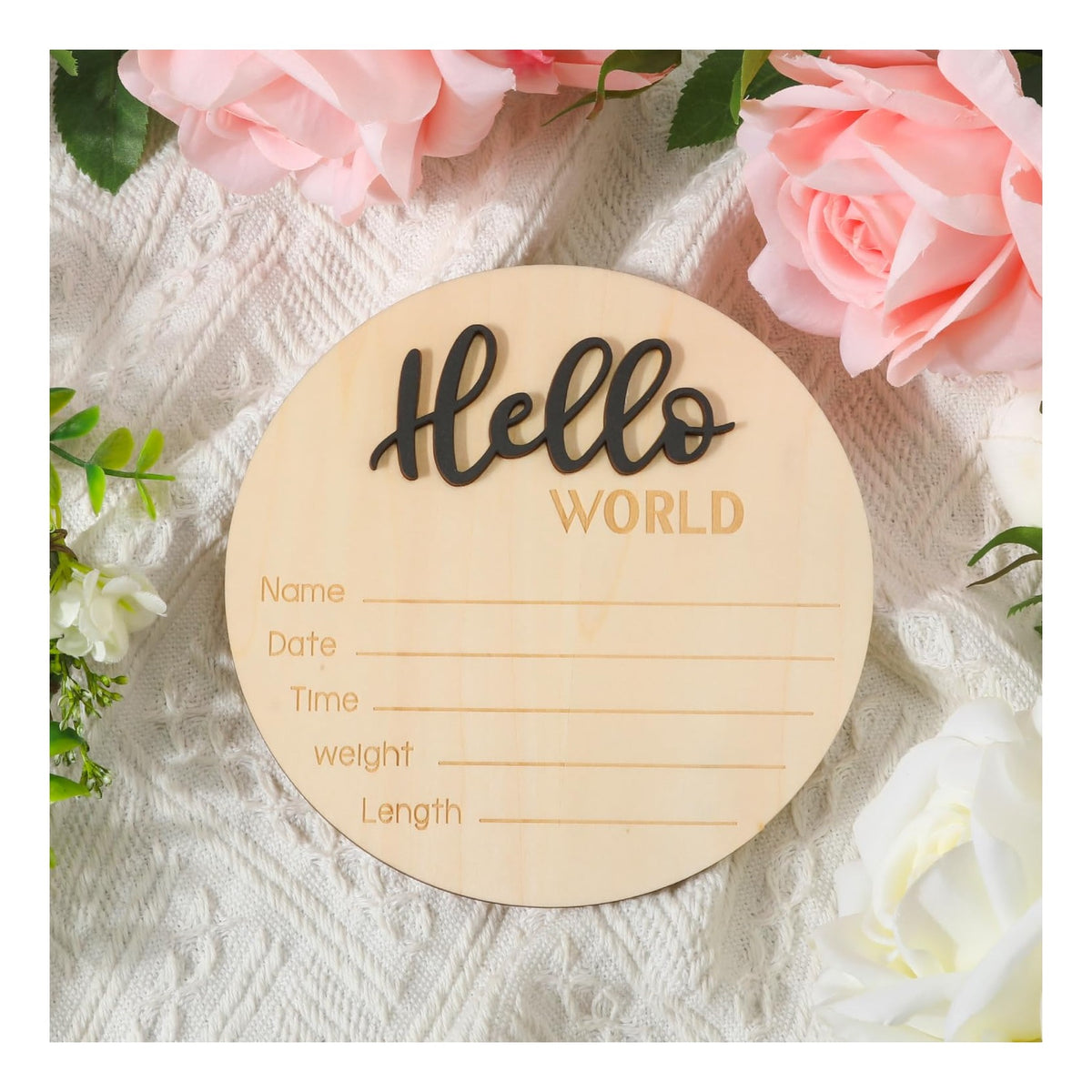 Baby Announcement Sign, 5.9 Inch Wooden Hello World Newborn Welcome Sign Birth Baby Name Plaques for Photo Props Baby Shower Hospital Nursery