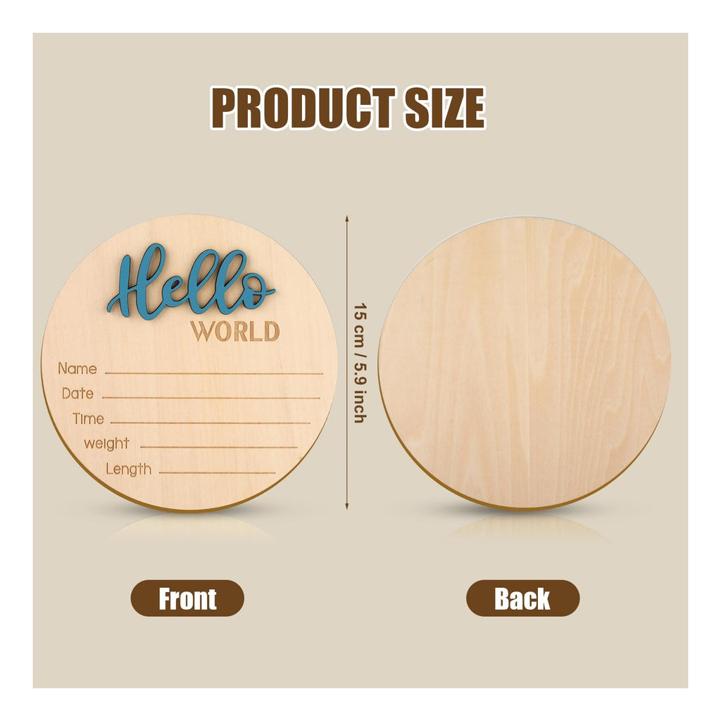Baby Announcement Sign, 5.9 Inch Wooden Hello World Newborn Welcome Sign Birth Baby Name Plaques for Photo Props Baby Shower Hospital Nursery