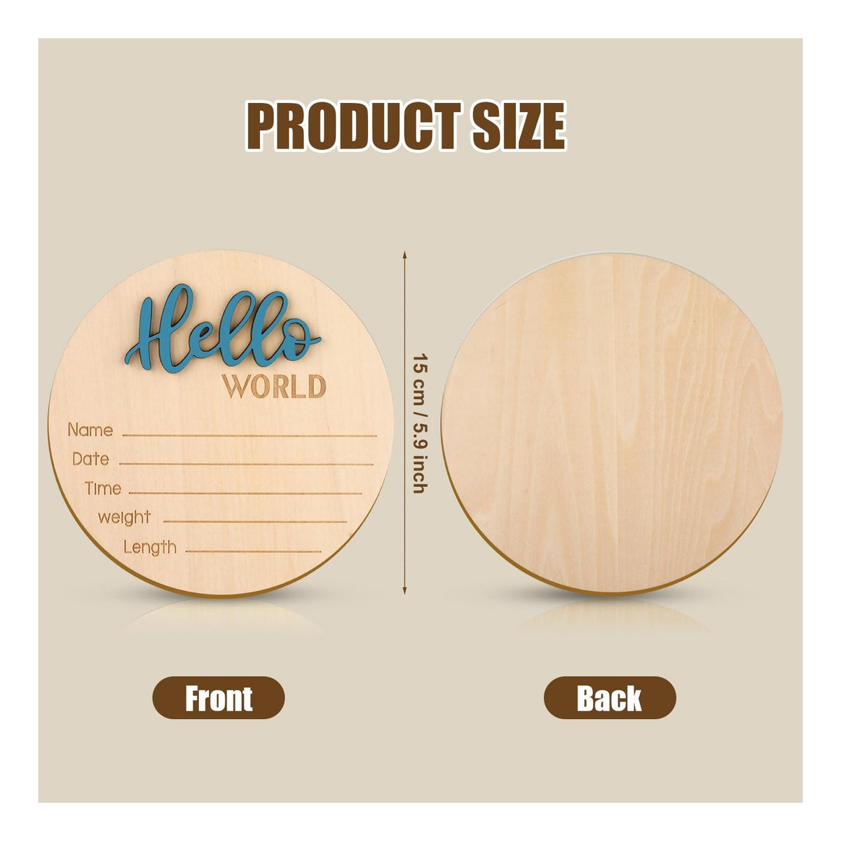 Baby Announcement Sign, 5.9 Inch Wooden Hello World Newborn Welcome Sign Birth Baby Name Plaques for Photo Props Baby Shower Hospital Nursery