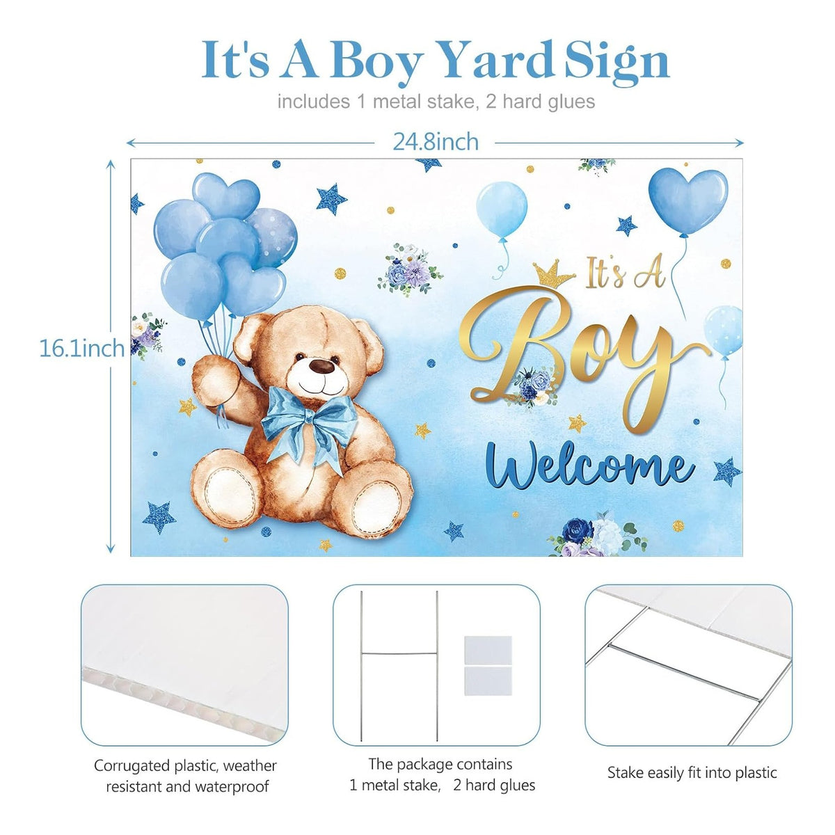 Baby Shower Yard Sign with Stake Gender Reveal Yard Sign Blue Pink Elephant Lawn Decoration Boy Girl Bear Lawn Decor Welcome Baby Announcement Decor for Outdoor Gender Reveal Party