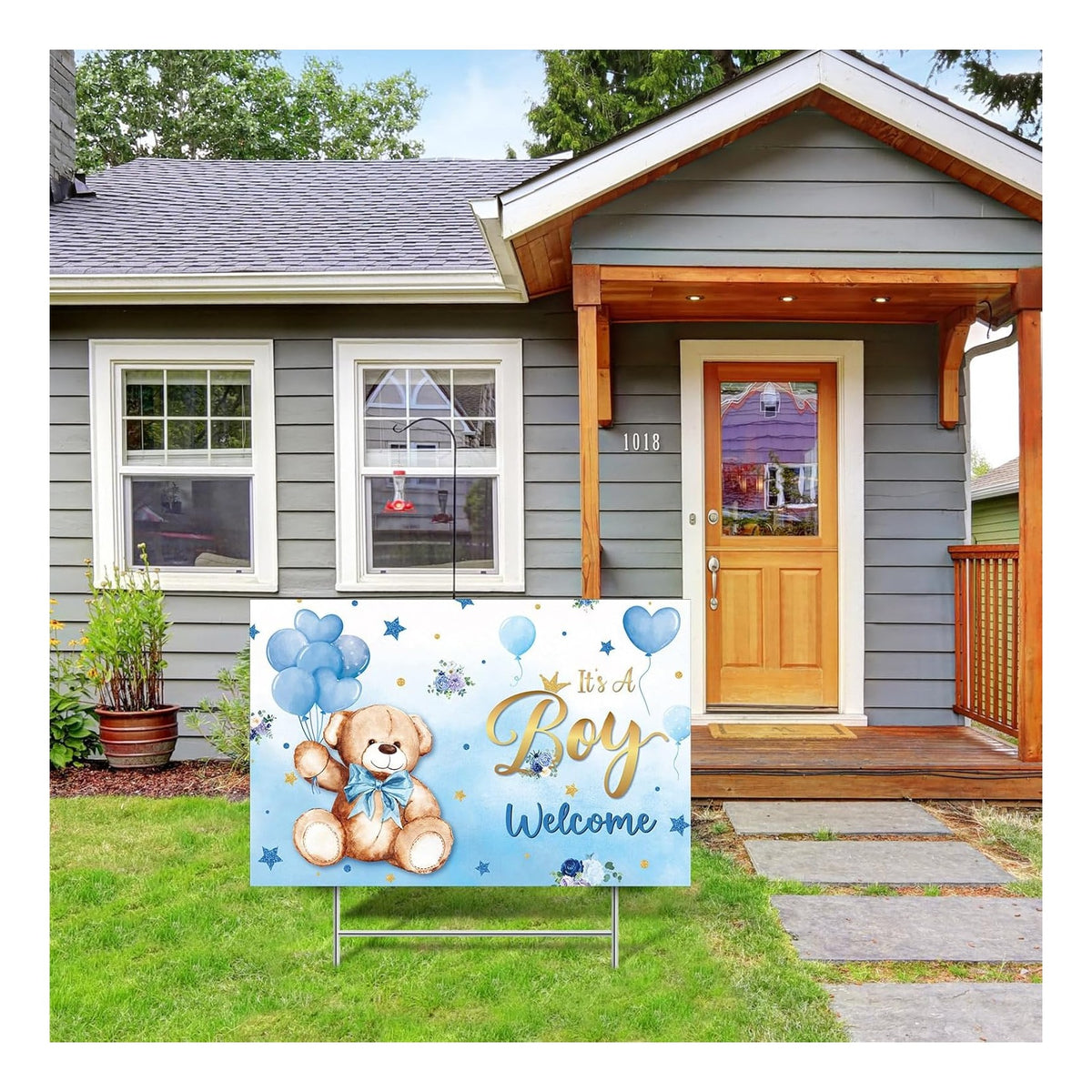 Baby Shower Yard Sign with Stake Gender Reveal Yard Sign Blue Pink Elephant Lawn Decoration Boy Girl Bear Lawn Decor Welcome Baby Announcement Decor for Outdoor Gender Reveal Party