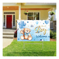 Baby Shower Yard Sign with Stake Gender Reveal Yard Sign Blue Pink Elephant Lawn Decoration Boy Girl Bear Lawn Decor Welcome Baby Announcement Decor for Outdoor Gender Reveal Party