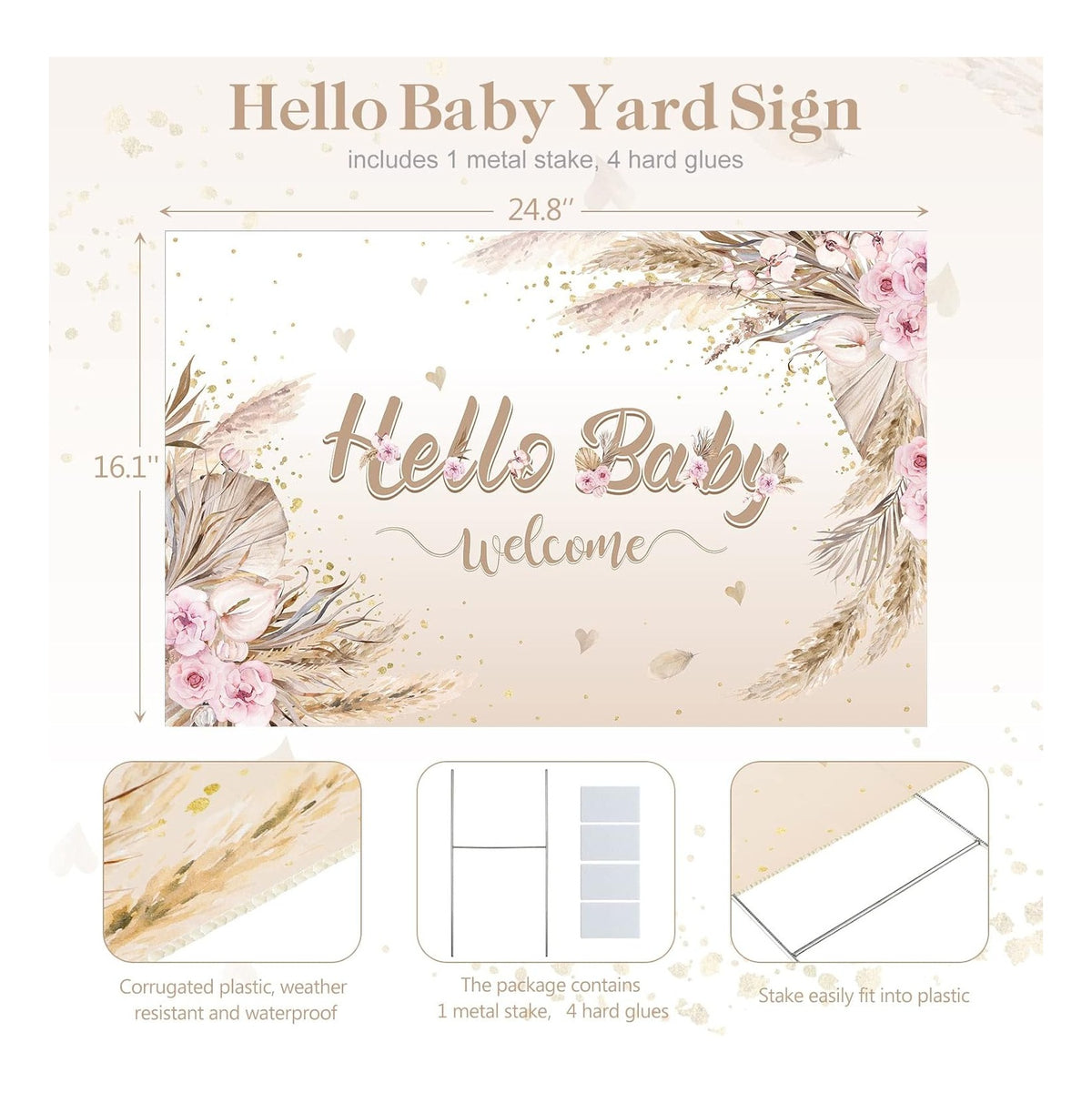 Baby Shower Yard Sign with Stake Gender Reveal Yard Sign Blue Pink Elephant Lawn Decoration Boy Girl Bear Lawn Decor Welcome Baby Announcement Decor for Outdoor Gender Reveal Party