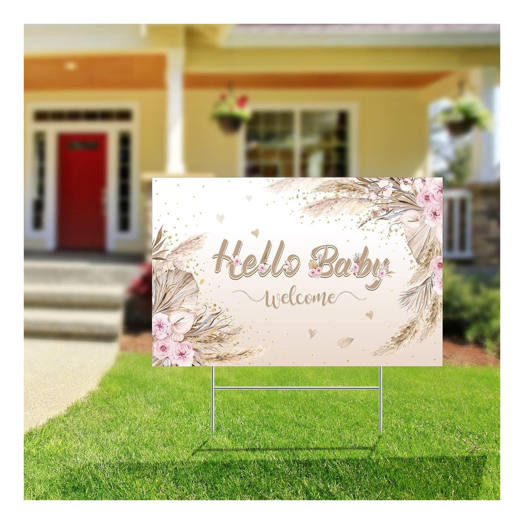 Baby Shower Yard Sign with Stake Gender Reveal Yard Sign Blue Pink Elephant Lawn Decoration Boy Girl Bear Lawn Decor Welcome Baby Announcement Decor for Outdoor Gender Reveal Party