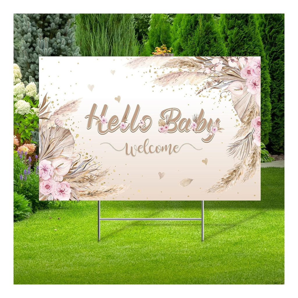 Baby Shower Yard Sign with Stake Gender Reveal Yard Sign Blue Pink Elephant Lawn Decoration Boy Girl Bear Lawn Decor Welcome Baby Announcement Decor for Outdoor Gender Reveal Party