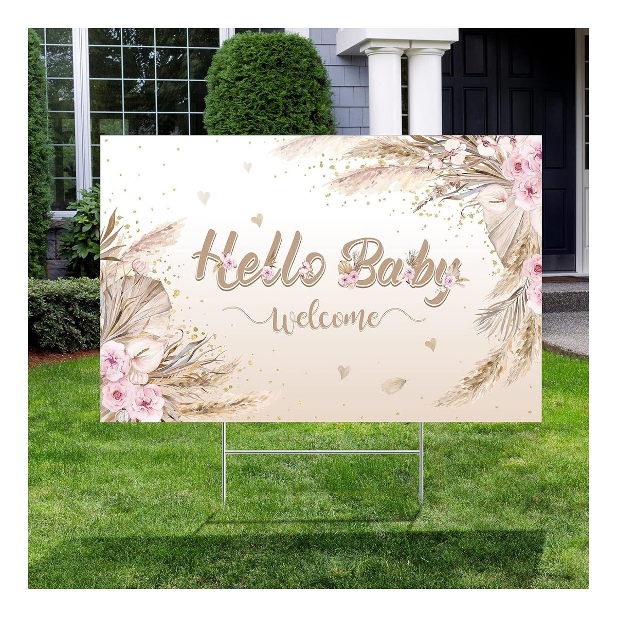 Baby Shower Yard Sign with Stake Gender Reveal Yard Sign Blue Pink Elephant Lawn Decoration Boy Girl Bear Lawn Decor Welcome Baby Announcement Decor for Outdoor Gender Reveal Party