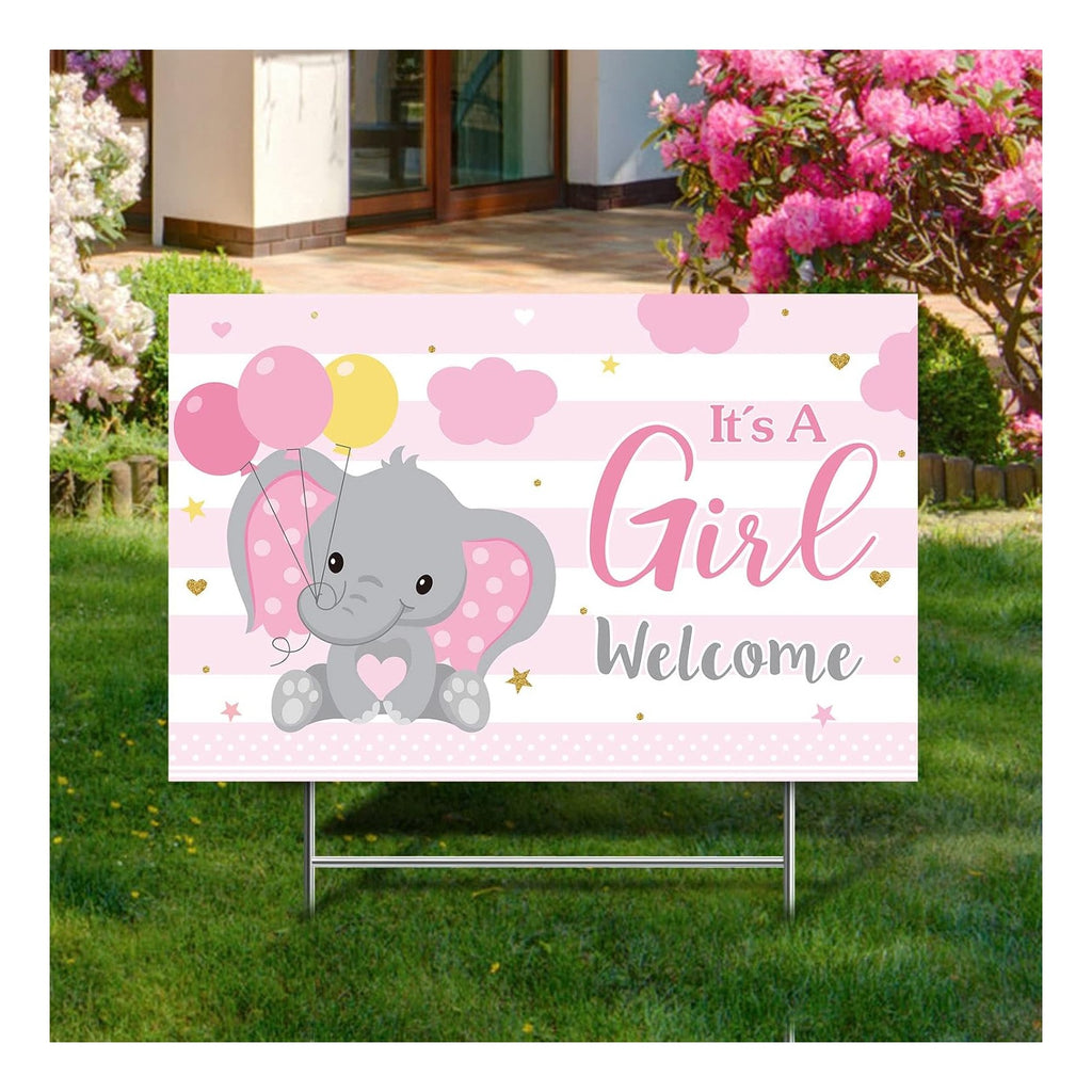 Baby Shower Yard Sign with Stake Gender Reveal Yard Sign Blue Pink Elephant Lawn Decoration Boy Girl Bear Lawn Decor Welcome Baby Announcement Decor for Outdoor Gender Reveal Party