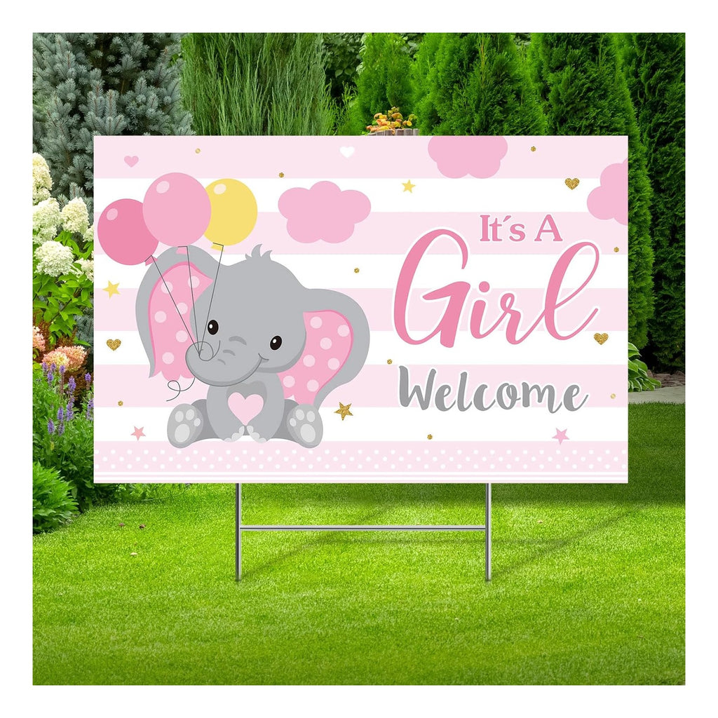 Baby Shower Yard Sign with Stake Gender Reveal Yard Sign Blue Pink Elephant Lawn Decoration Boy Girl Bear Lawn Decor Welcome Baby Announcement Decor for Outdoor Gender Reveal Party