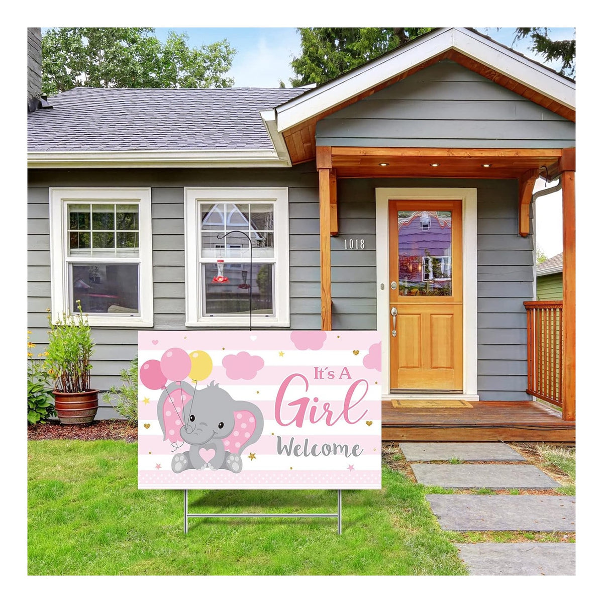 Baby Shower Yard Sign with Stake Gender Reveal Yard Sign Blue Pink Elephant Lawn Decoration Boy Girl Bear Lawn Decor Welcome Baby Announcement Decor for Outdoor Gender Reveal Party
