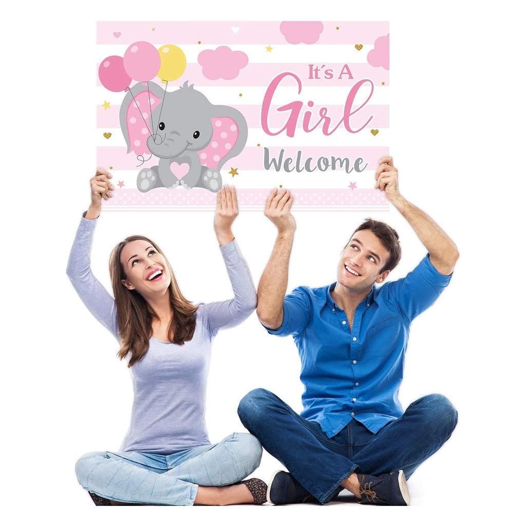 Baby Shower Yard Sign with Stake Gender Reveal Yard Sign Blue Pink Elephant Lawn Decoration Boy Girl Bear Lawn Decor Welcome Baby Announcement Decor for Outdoor Gender Reveal Party