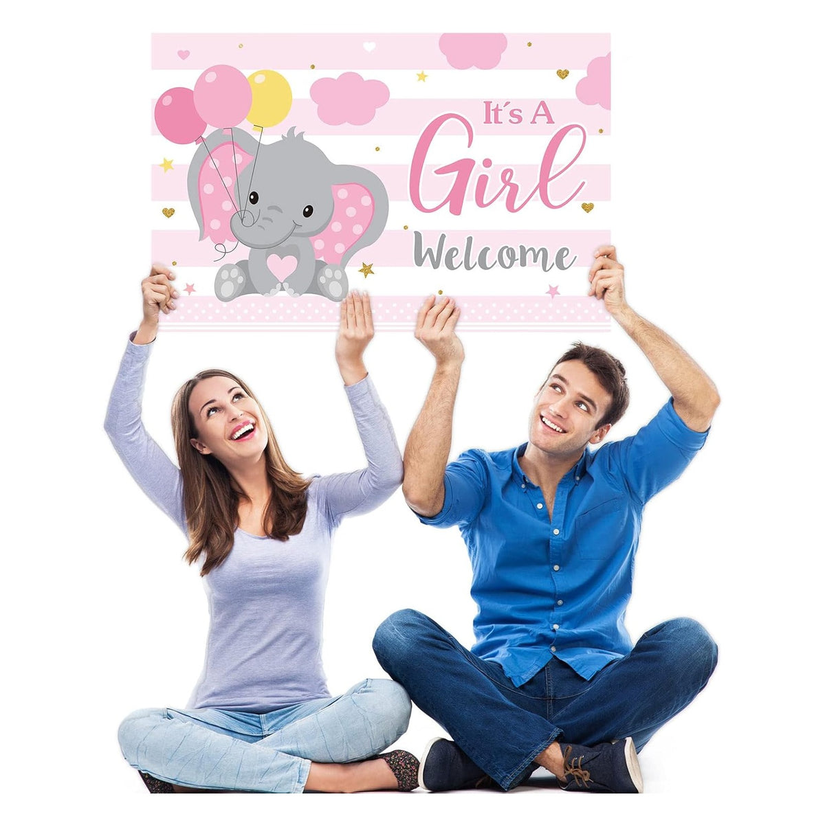 Baby Shower Yard Sign with Stake Gender Reveal Yard Sign Blue Pink Elephant Lawn Decoration Boy Girl Bear Lawn Decor Welcome Baby Announcement Decor for Outdoor Gender Reveal Party