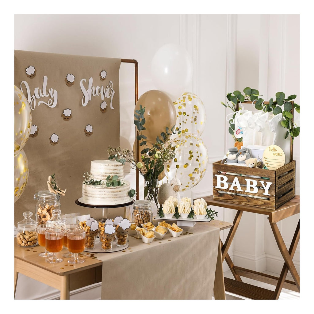 Wooden Baby Shower Crate Closet Basket with Handle Baby Announcement Sign Garland Hangers Large Letter, Wooden Gift Crate, Letters for Pregnancy New Parent Party
