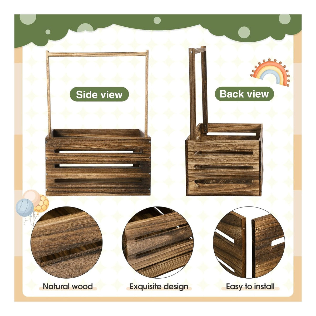 Wooden Baby Shower Crate Closet Basket with Handle Baby Announcement Sign Garland Hangers Large Letter, Wooden Gift Crate, Letters for Pregnancy New Parent Party