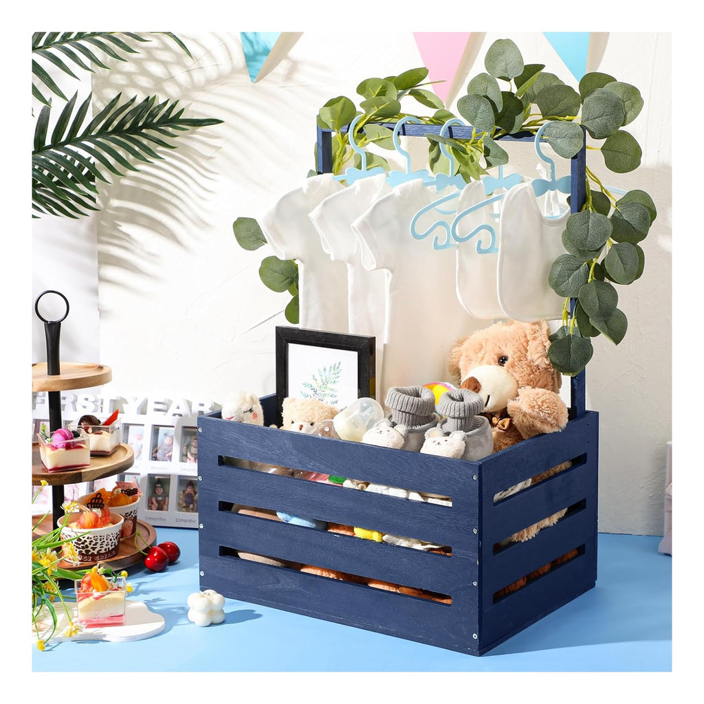 Wooden Baby Shower Crate Closet Basket with Handle Baby Announcement Sign Garland Hangers Large Letter, Wooden Gift Crate, Letters for Pregnancy New Parent Party
