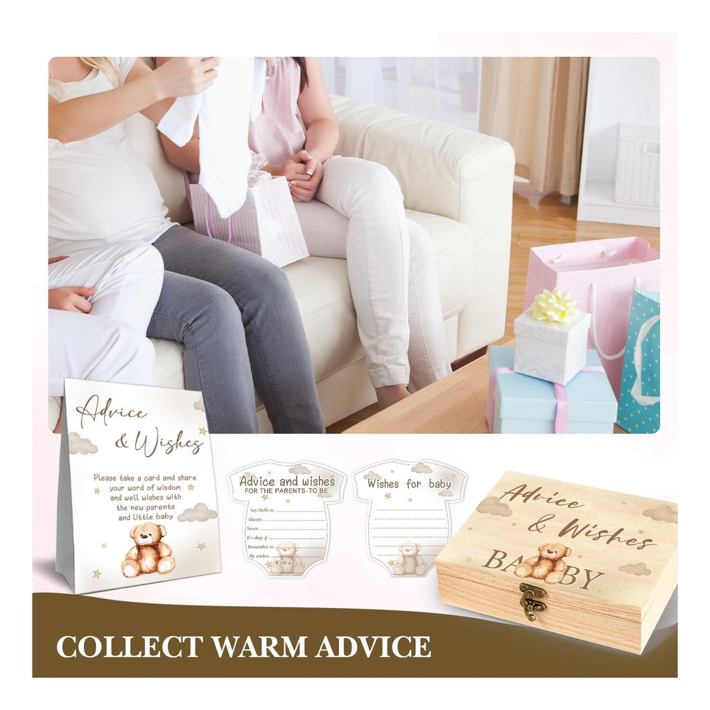 We Can Bearly Wait Baby Shower Decoration,Baby Predictions & Advice for New Parents，Set of 50 Cards, Gender Neutral Baby Shower Game & Party Activity