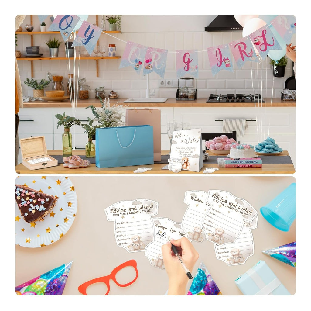 We Can Bearly Wait Baby Shower Decoration,Baby Predictions & Advice for New Parents，Set of 50 Cards, Gender Neutral Baby Shower Game & Party Activity