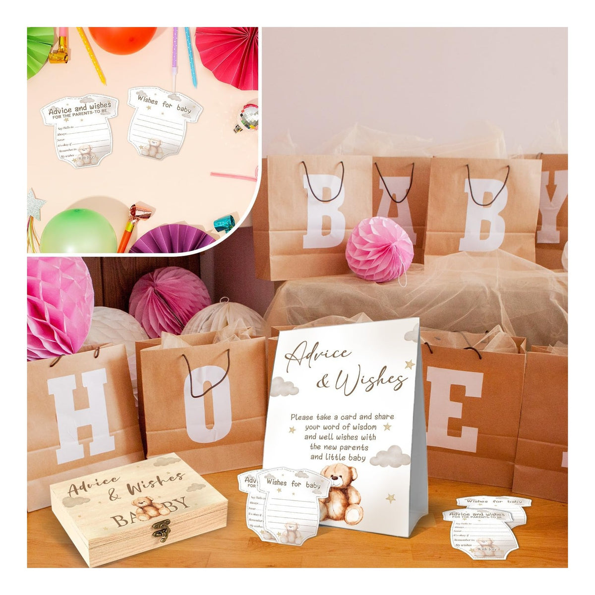 We Can Bearly Wait Baby Shower Decoration,Baby Predictions & Advice for New Parents，Set of 50 Cards, Gender Neutral Baby Shower Game & Party Activity