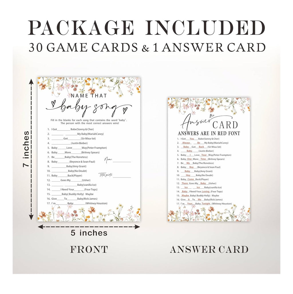 Baby Shower Game Cards, 30 Double-Sided Game Cards & 1 Answer Cards, Baby Announcement, Family Feud Game Cards, Spring Flower, Gender Reveal Party Favor, Activity