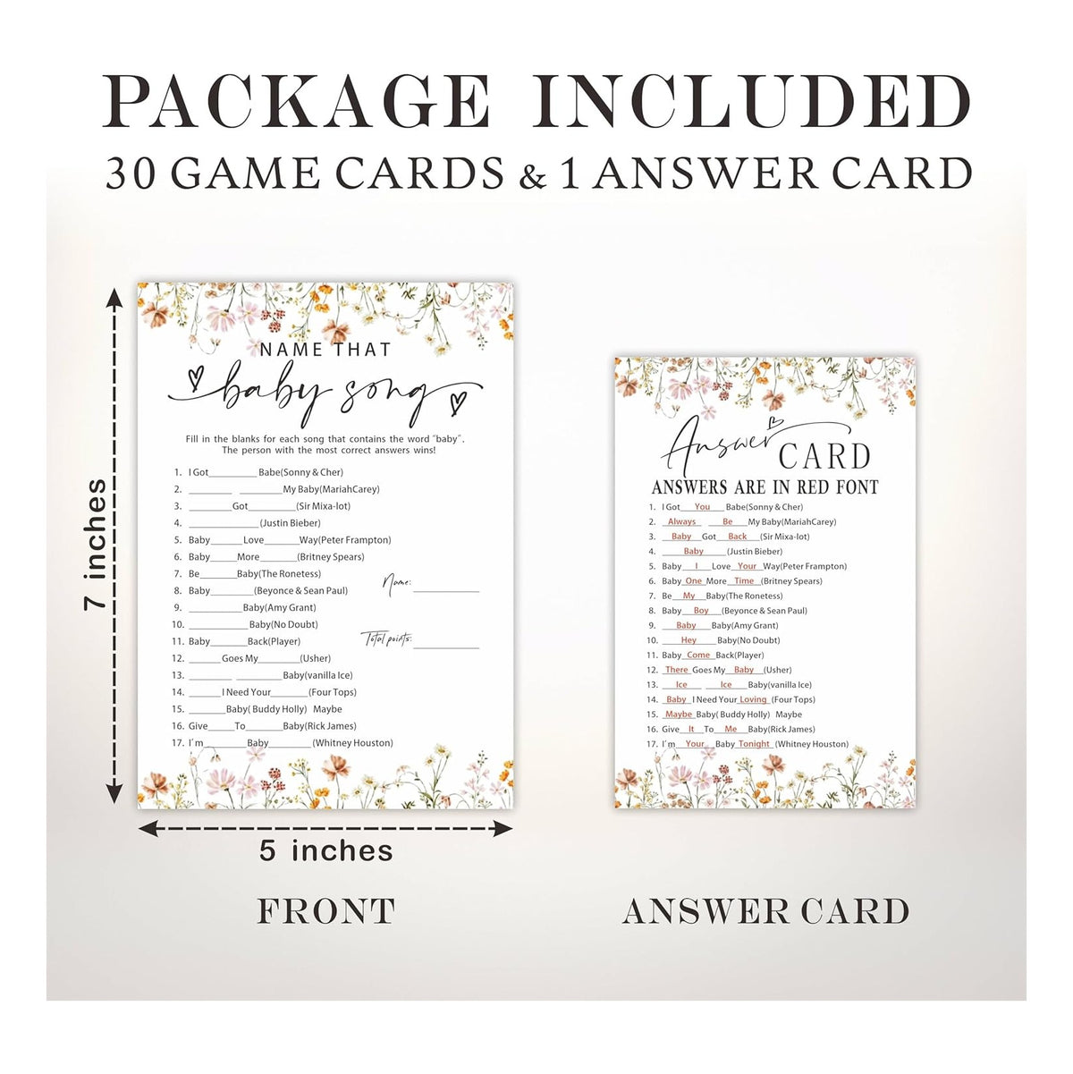 Baby Shower Game Cards, 30 Double-Sided Game Cards & 1 Answer Cards, Baby Announcement, Family Feud Game Cards, Spring Flower, Gender Reveal Party Favor, Activity
