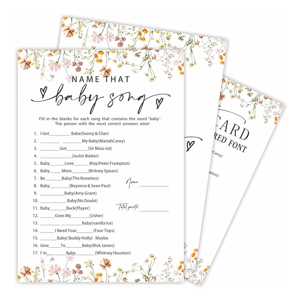 Baby Shower Game Cards, 30 Double-Sided Game Cards & 1 Answer Cards, Baby Announcement, Family Feud Game Cards, Spring Flower, Gender Reveal Party Favor, Activity