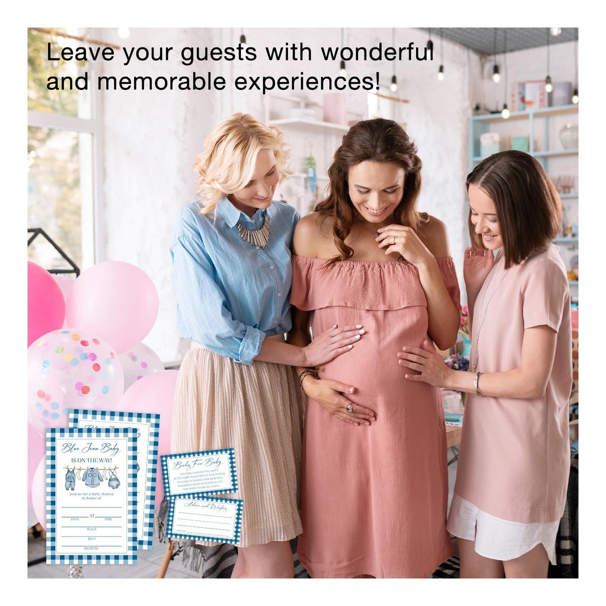 Blue Jean Baby Shower Invitations, 25 Baby Shower Invites for Boy with Book Request & Advice and Wishes Cards(25 Pcs Each), Announcement Gender Reveal Party Favor Supplies