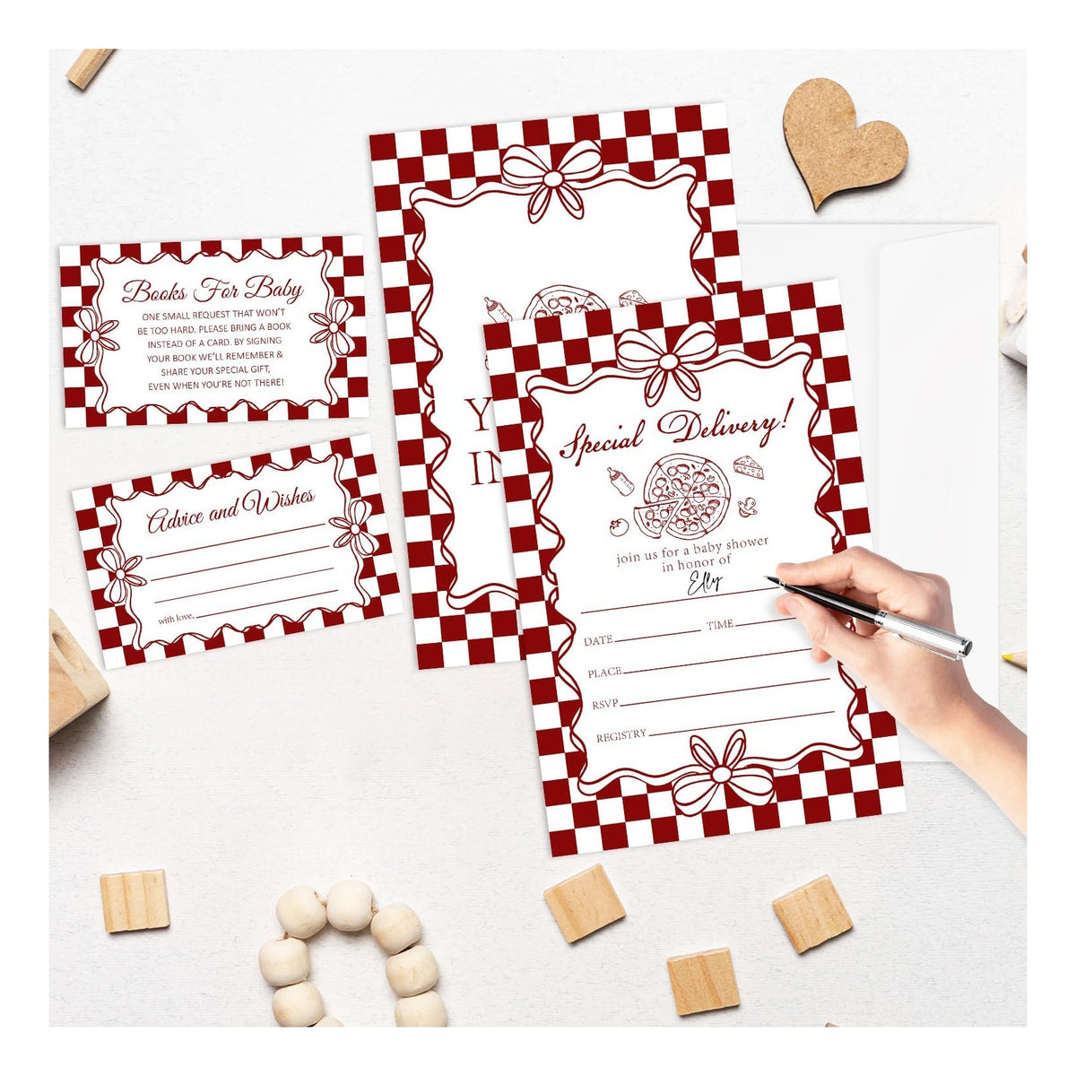 Special Delivery Baby Shower Invitations, 25 Baby Shower Invites for Girl with Book Request & Advice and Wishes Cards(25 Pcs Each), Announcement Gender Reveal Party Favor Supplies