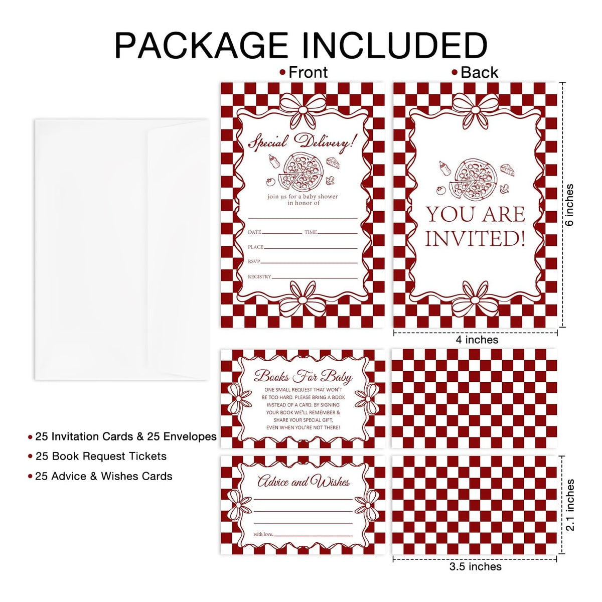 Special Delivery Baby Shower Invitations, 25 Baby Shower Invites for Girl with Book Request & Advice and Wishes Cards(25 Pcs Each), Announcement Gender Reveal Party Favor Supplies