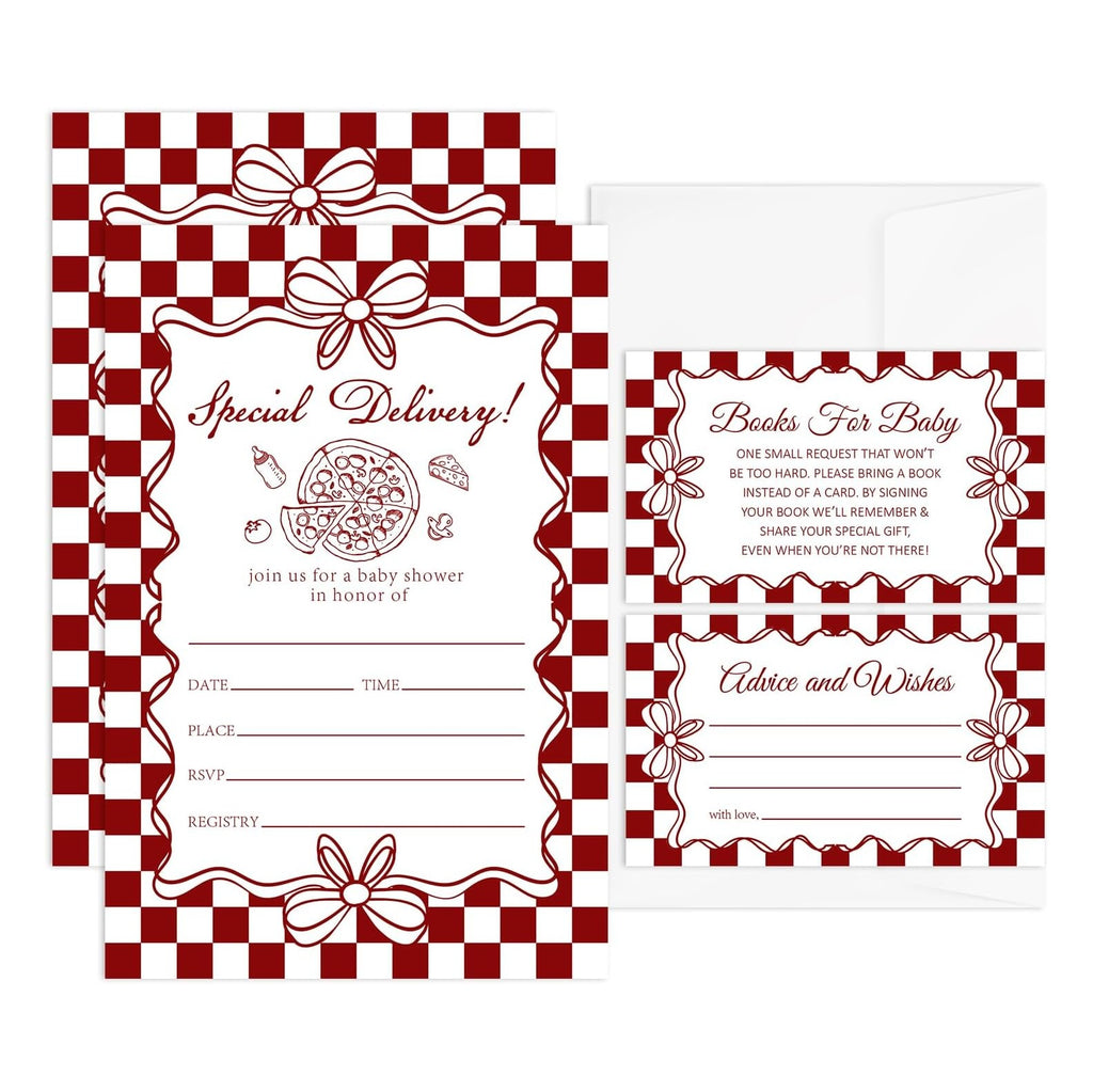 Special Delivery Baby Shower Invitations, 25 Baby Shower Invites for Girl with Book Request & Advice and Wishes Cards(25 Pcs Each), Announcement Gender Reveal Party Favor Supplies