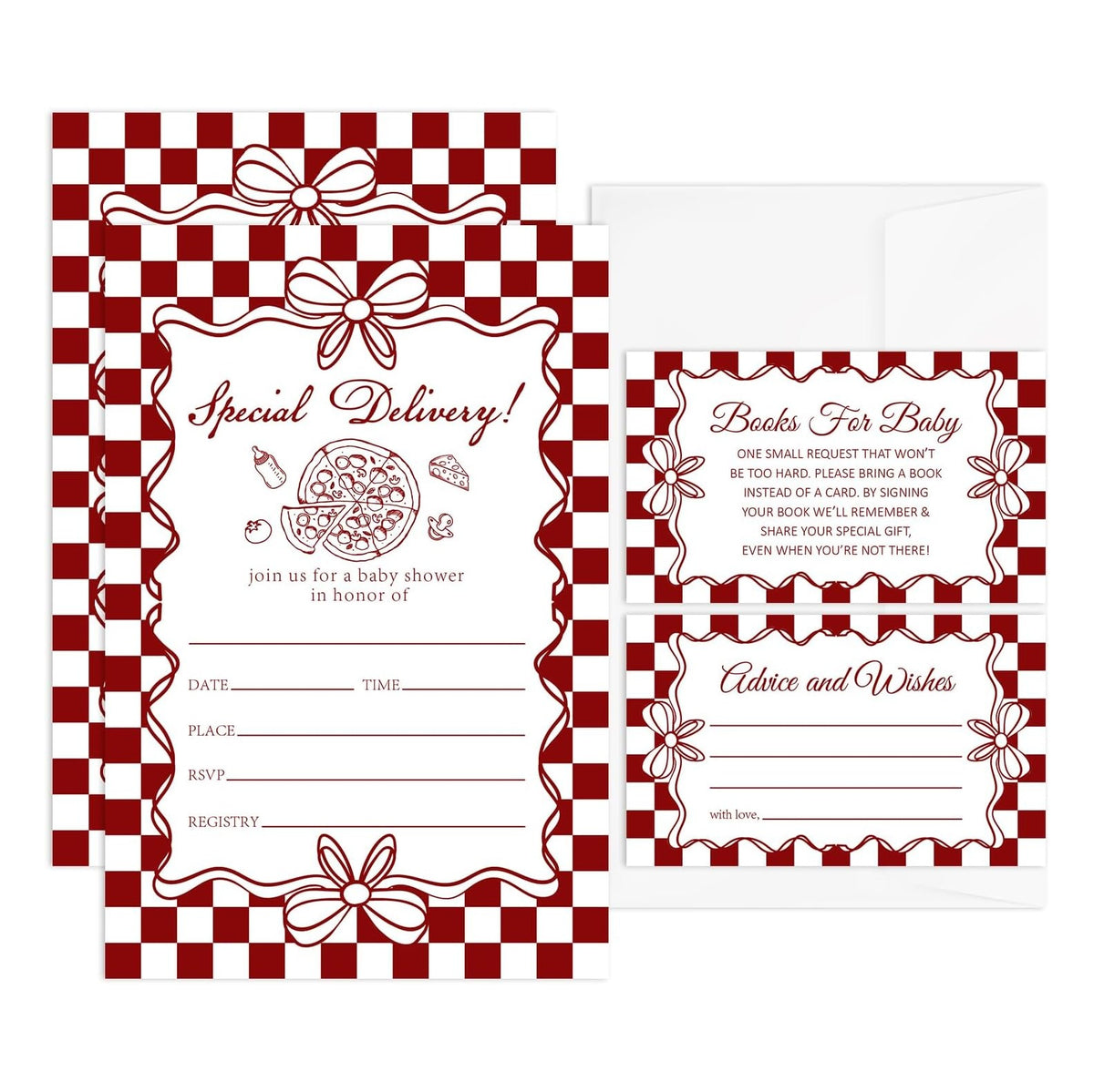 Special Delivery Baby Shower Invitations, 25 Baby Shower Invites for Girl with Book Request & Advice and Wishes Cards(25 Pcs Each), Announcement Gender Reveal Party Favor Supplies
