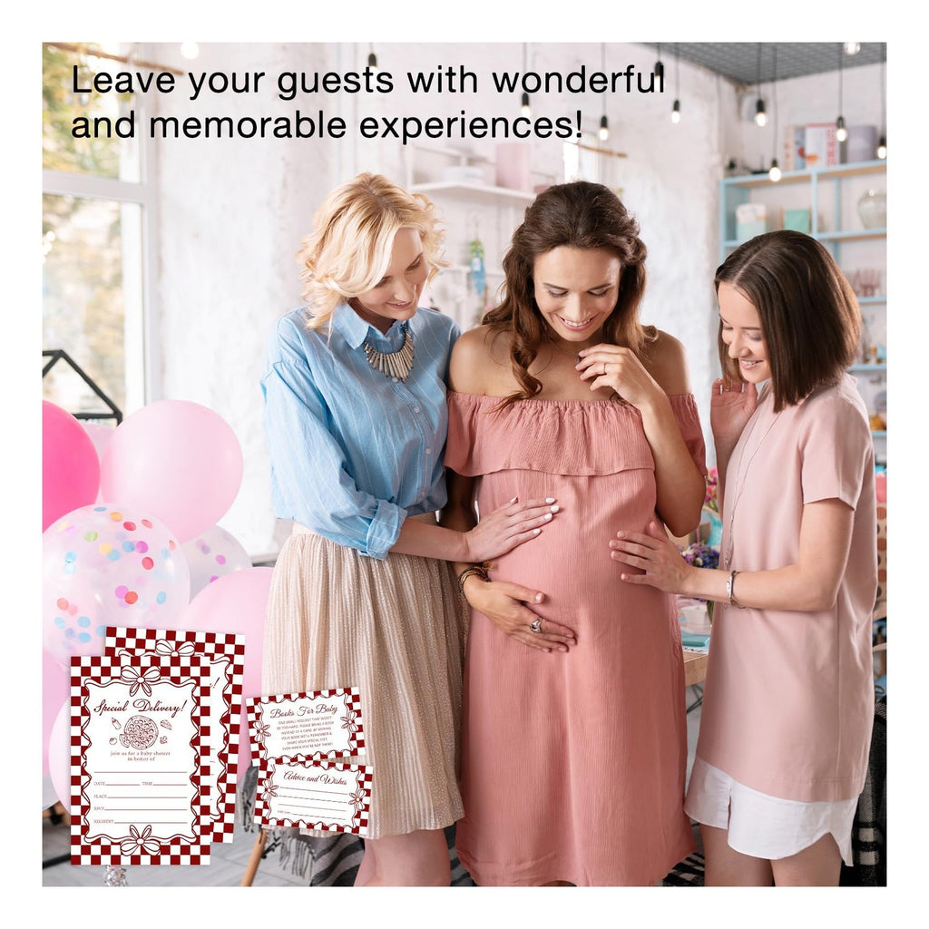 Special Delivery Baby Shower Invitations, 25 Baby Shower Invites for Girl with Book Request & Advice and Wishes Cards(25 Pcs Each), Announcement Gender Reveal Party Favor Supplies