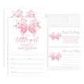 Floral Pink Bow Baby Shower Invitations, 25 Baby Shower Invites for Girl with Book Request & Advice and Wishes Cards(25 Pcs Each), Announcement Gender Reveal Party Favor Supplies