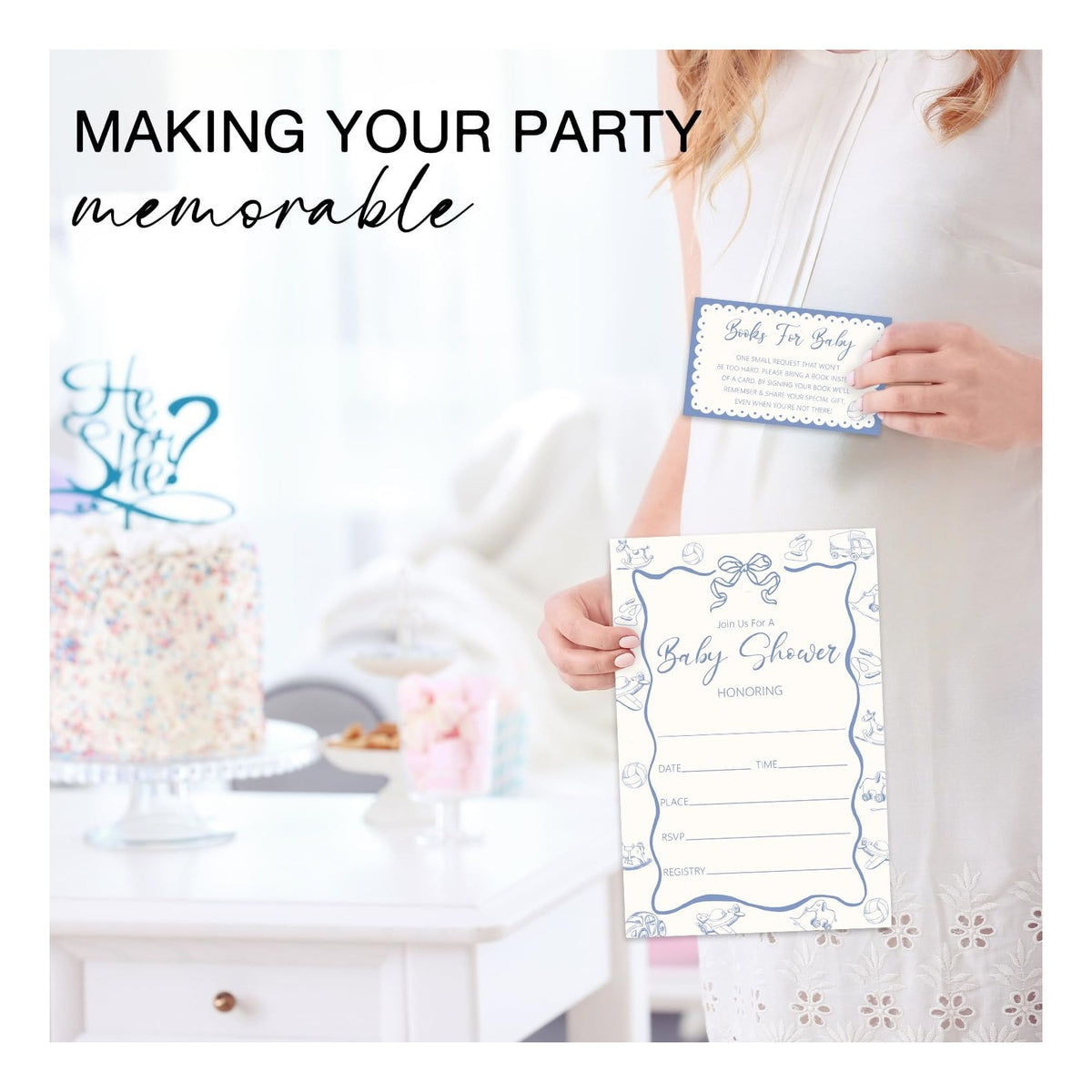 Blue Toy Baby Shower Invitations, 25 Baby Shower Invites for Boy with Book Request & Advice and Wishes Cards(25 Pcs Each), Announcement Gender Reveal Party Favor Supplies