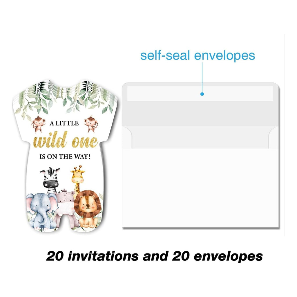 Safari Zoo Baby Shower Party Invitations - Cute Animal Baby Shower Invitation Cards - 20 Fill-in Invites with Envelopes