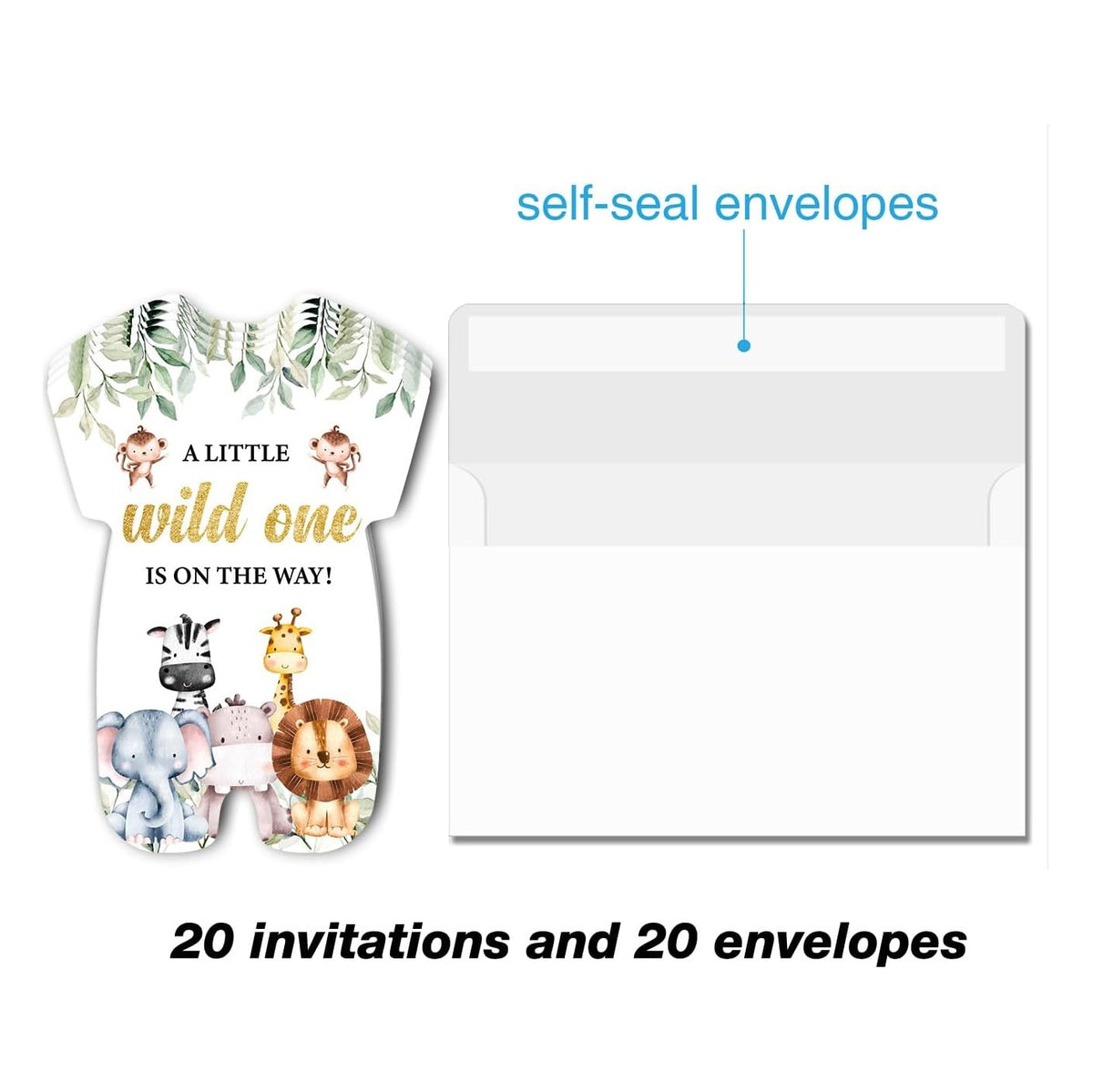 Safari Zoo Baby Shower Party Invitations - Cute Animal Baby Shower Invitation Cards - 20 Fill-in Invites with Envelopes