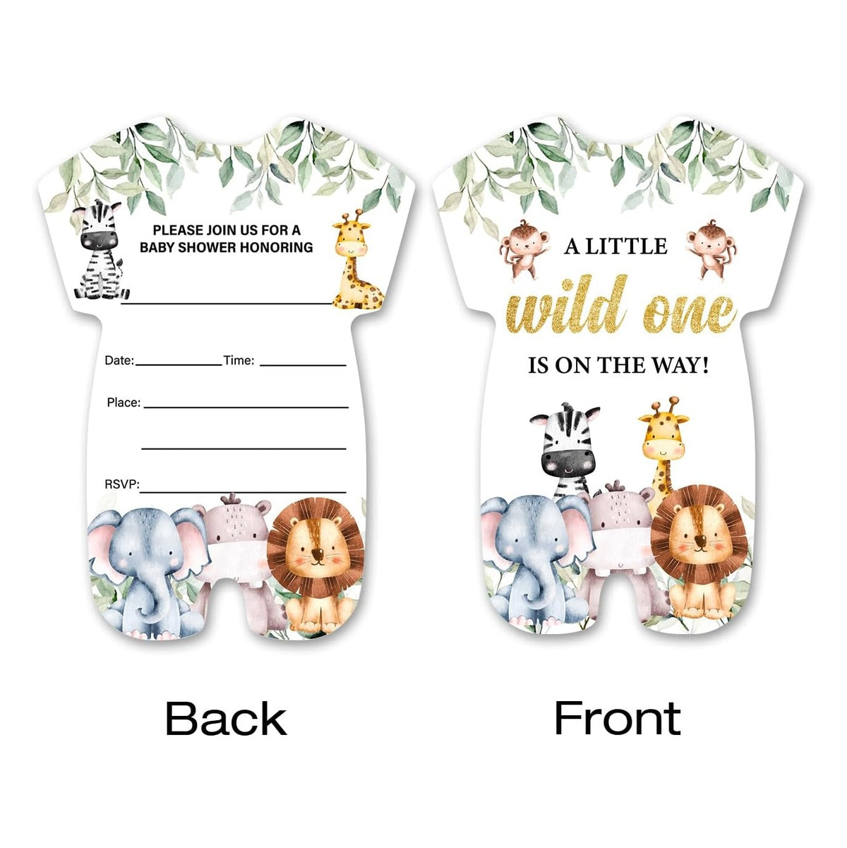 Safari Zoo Baby Shower Party Invitations - Cute Animal Baby Shower Invitation Cards - 20 Fill-in Invites with Envelopes