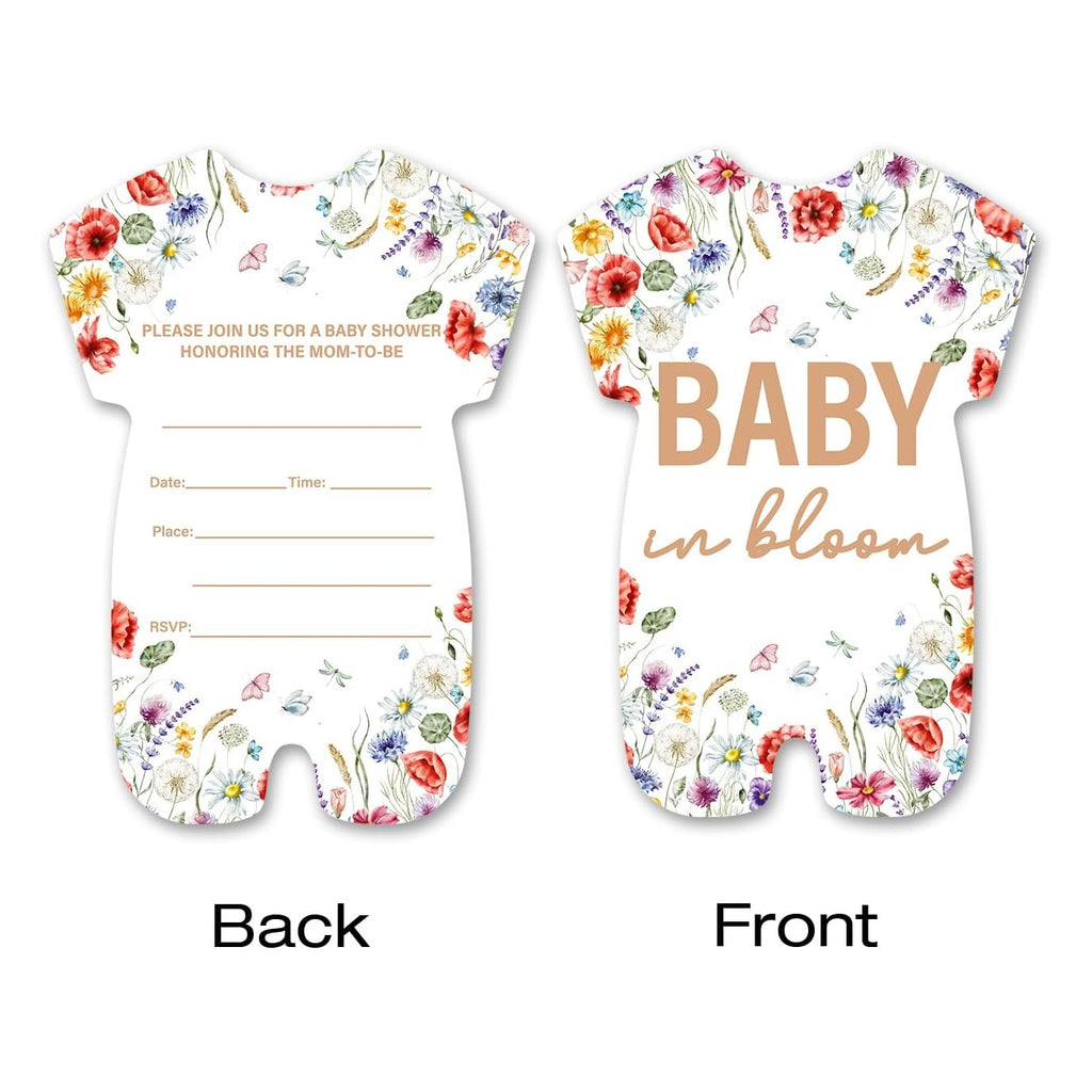 Floral Girl Baby Shower Invitations - Wildflower Bloom Baby Shower Party Invitation Cards - 20 Fill-in Invites with Envelopes