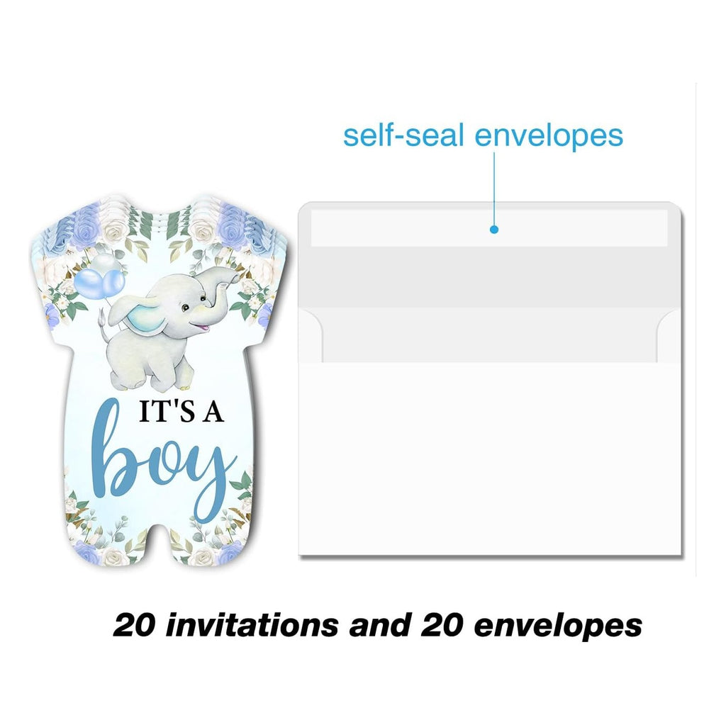 Boy Baby Shower Party Invitations Blue Elephant Baby Shower Shaped Invitations Fill-in Baby Shower Party Invites (20 Invitation Cards with Envelopes)