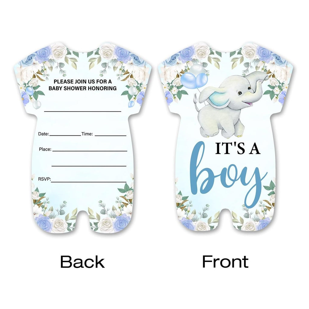 Boy Baby Shower Party Invitations Blue Elephant Baby Shower Shaped Invitations Fill-in Baby Shower Party Invites (20 Invitation Cards with Envelopes)