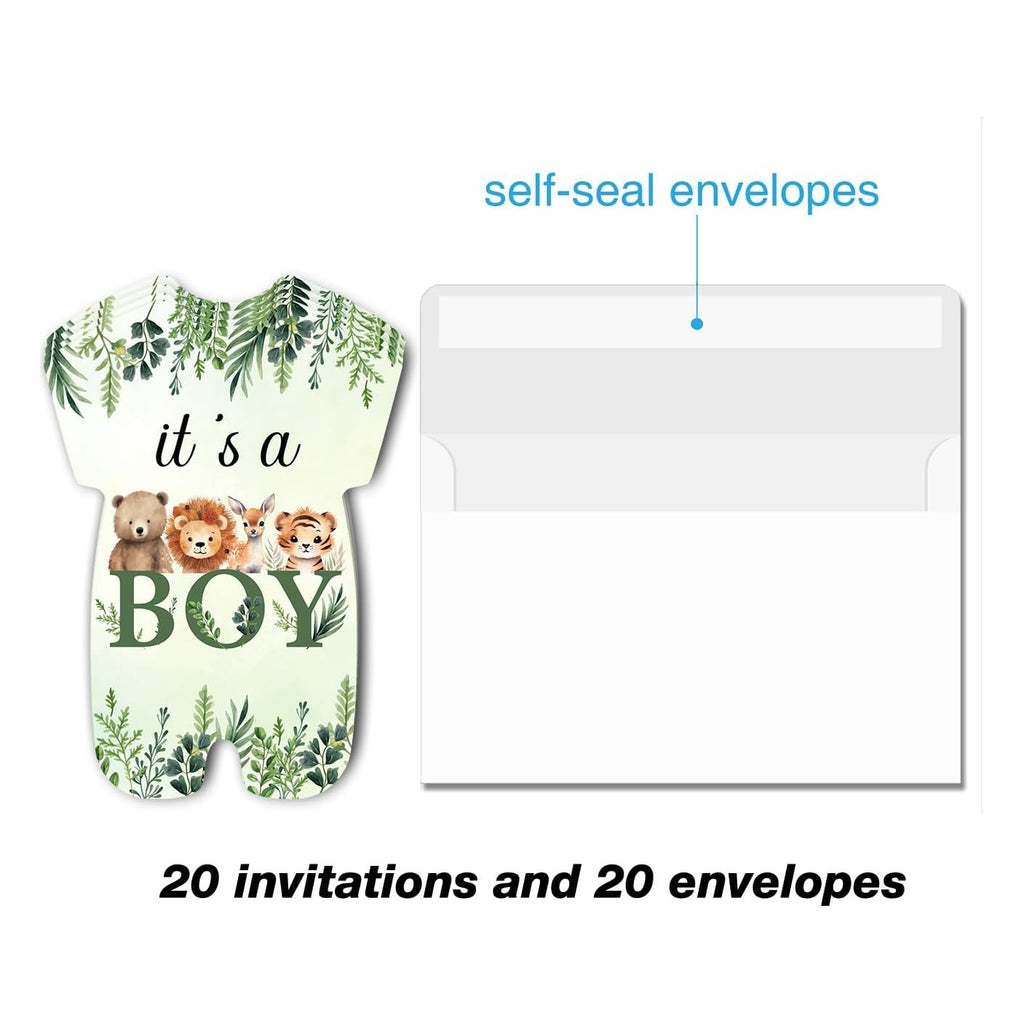 Woodland Animal Boy Baby Shower Invitations - Cute Zoo Baby Shower Party Invitation Cards - 20 Fill-in Invites with Envelopes