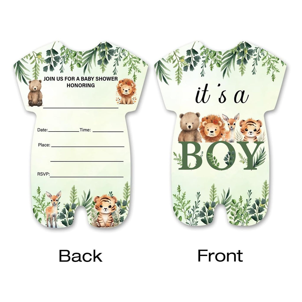 Woodland Animal Boy Baby Shower Invitations - Cute Zoo Baby Shower Party Invitation Cards - 20 Fill-in Invites with Envelopes