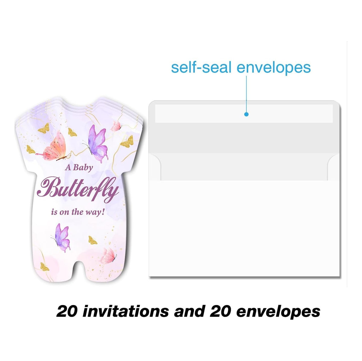 Butterfly Girl Baby Shower Invitations, Purple Butterfly Baby Shower Party Shaped Invitations Fill-in Baby Shower Invites (20 Invitation Cards with Envelopes)